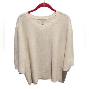 LOFT Ribbed Knit Sweater Cream Short Sleeve Boxy Cotton Blend XL